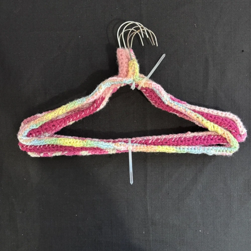 Vintage Handmade Crochet Covered Clothes Hangers Pink Pastel Set of 6 Retro Boho